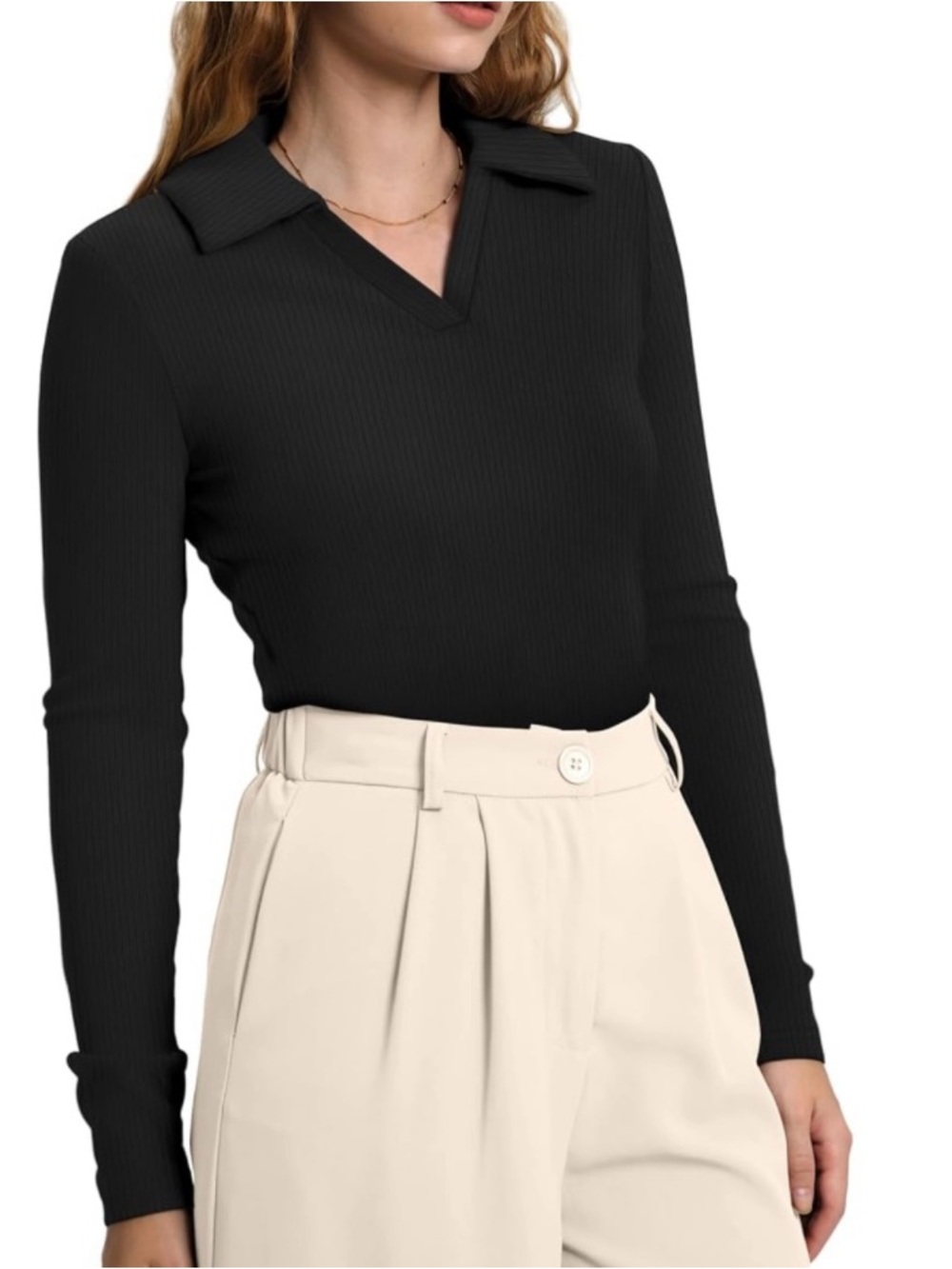 🎉Slim-fit long-sleeve polo, collared knit top V-neck businesscasual essentials. - Picture 12 of 12
